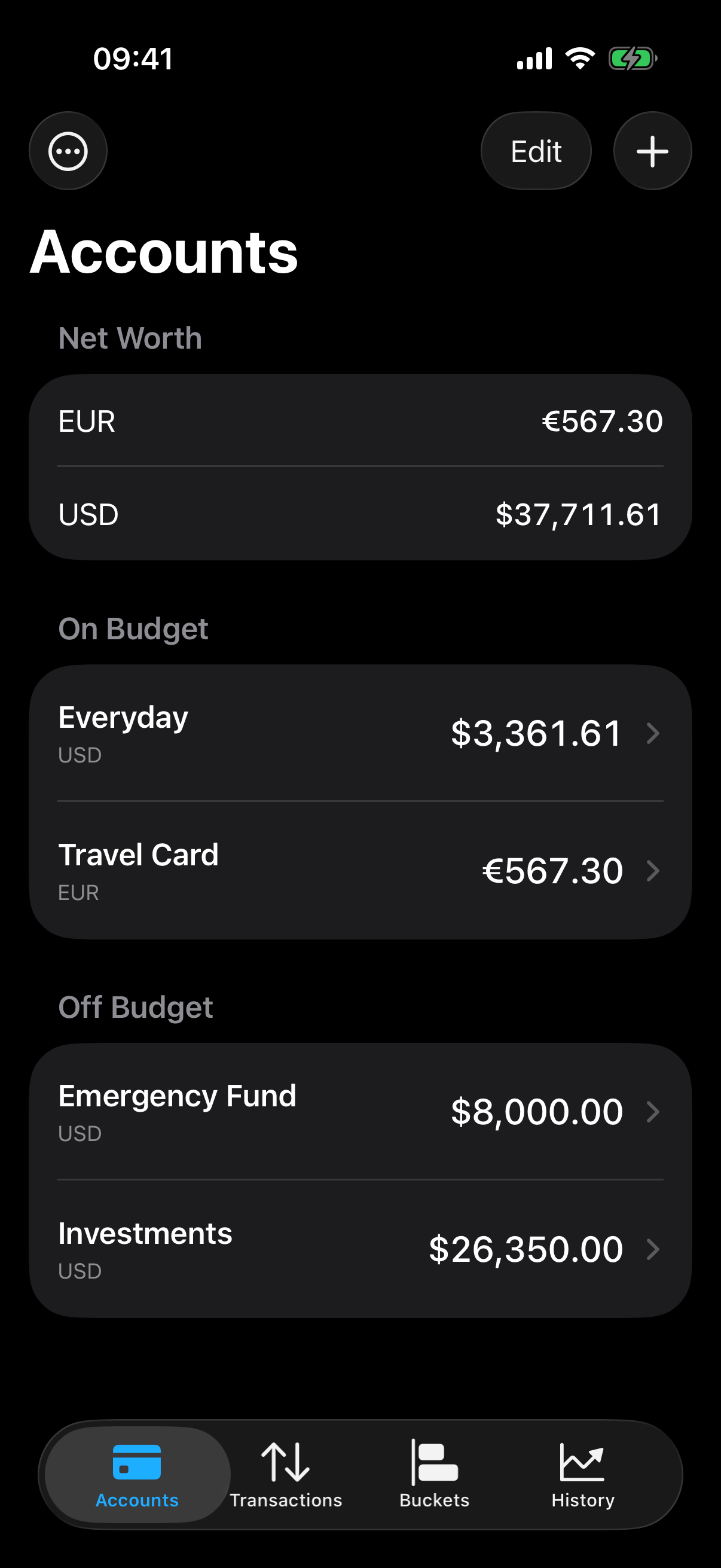 The accounts overview in FinanceNest