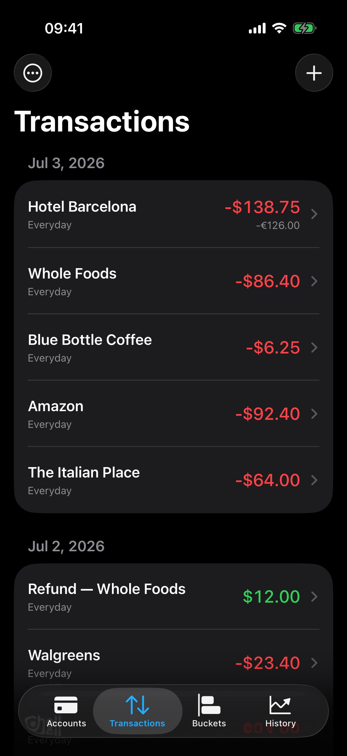 The transactions list in FinanceNest